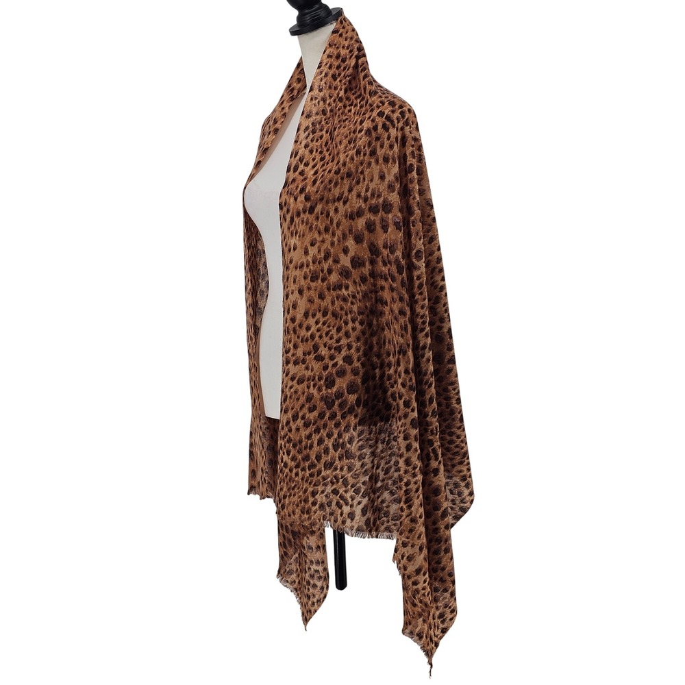 J.McLaughlin Wool Scarf Wrap OS Brown Leopard Print Fringe Mob Wife Luxury